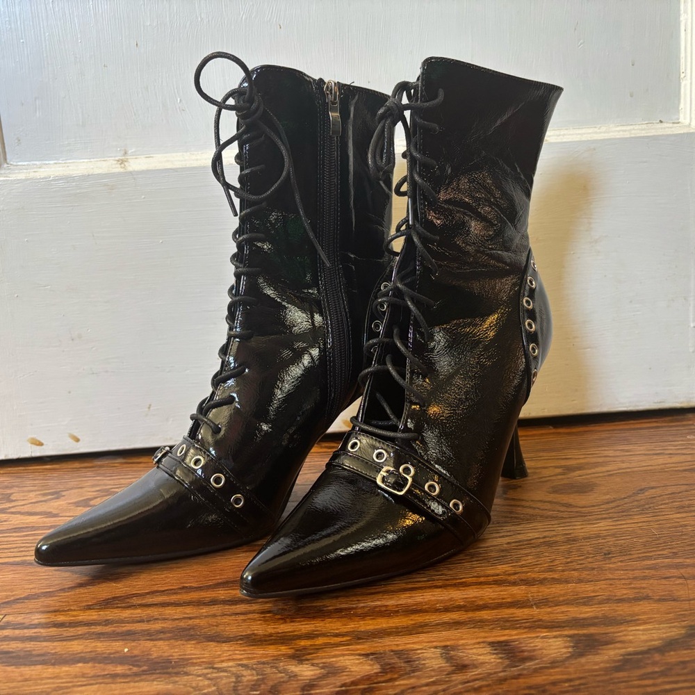 SOLD Black Lace-Up Ankle Boots with side zipper